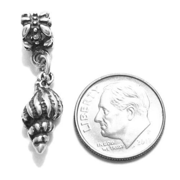 SNAIL SHELL CHARM IN 3D WITH EURO BEAD. STERLING SILVER - Picture 2 of 2